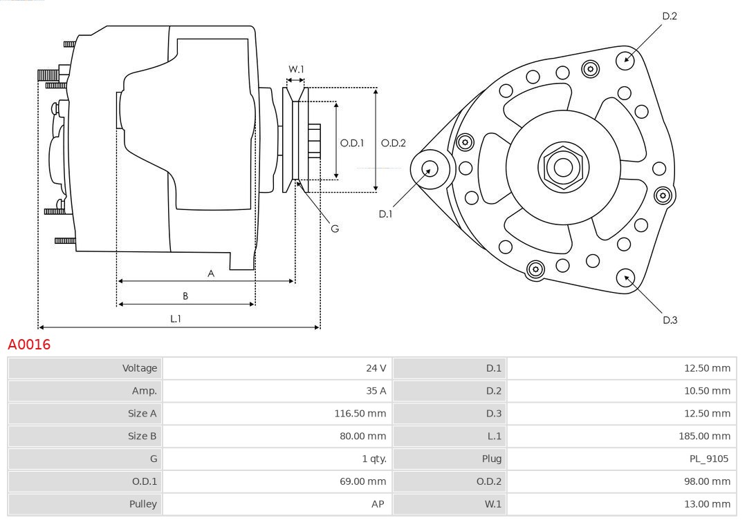 AS-PL Alternator/Dynamo A0016