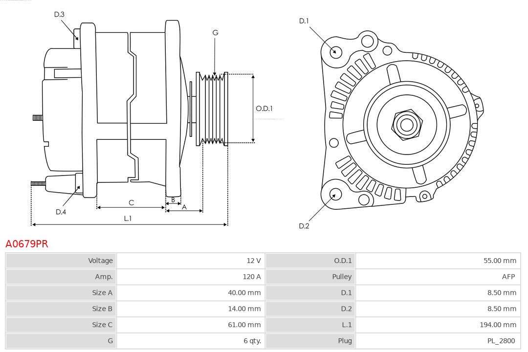 AS-PL Alternator/Dynamo A0679PR