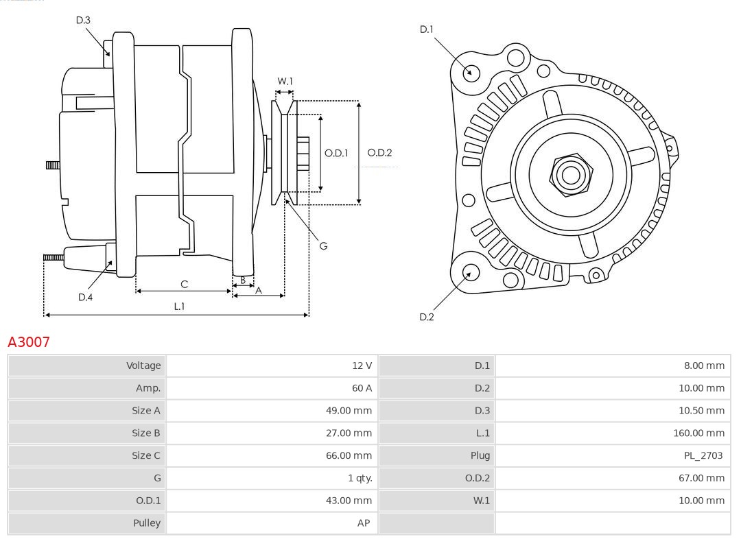 AS-PL Alternator/Dynamo A3007