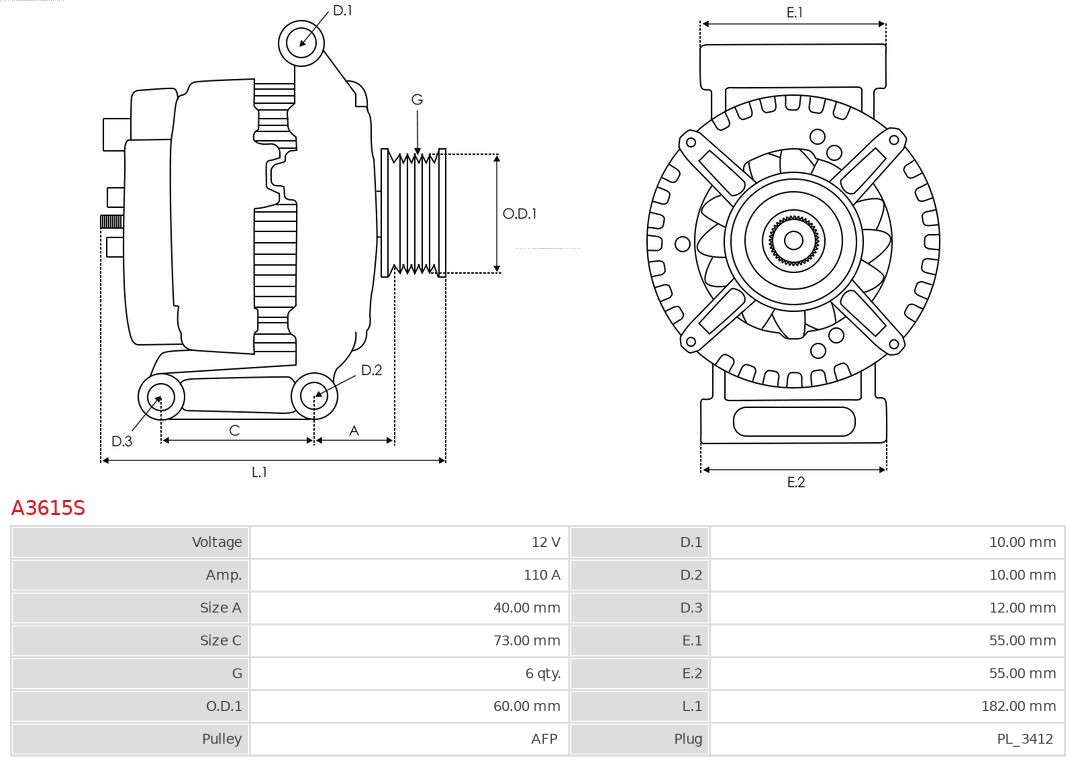 AS-PL Alternator/Dynamo A3615S