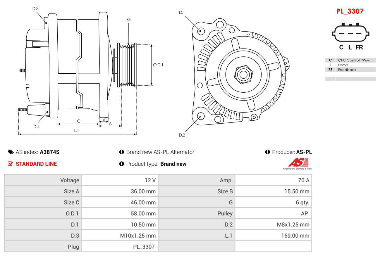 Dynamo / Alternator AS-PL A3874S