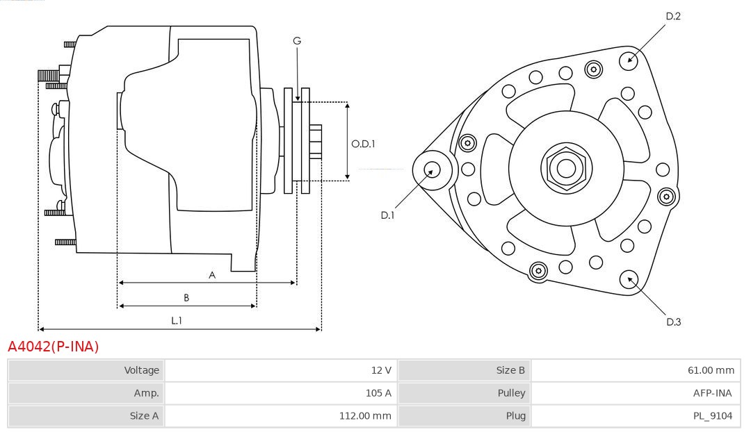 AS-PL Alternator/Dynamo A4042(P-INA)