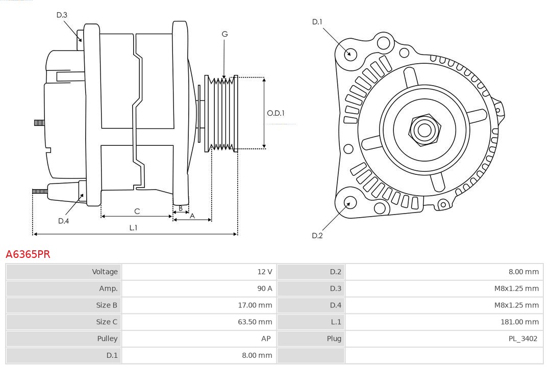AS-PL Alternator/Dynamo A6365PR