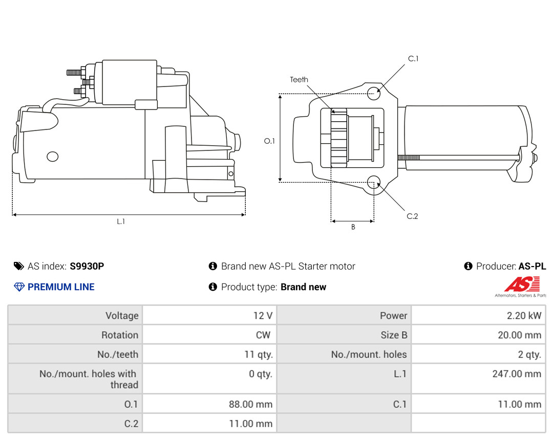 Startmotor / Starter AS-PL S9930P