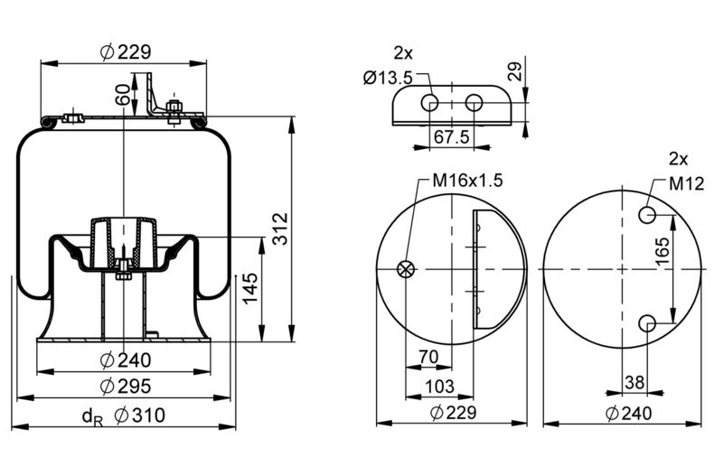 Veerbalg, luchtvering Phoenix 1 D 23 G-2