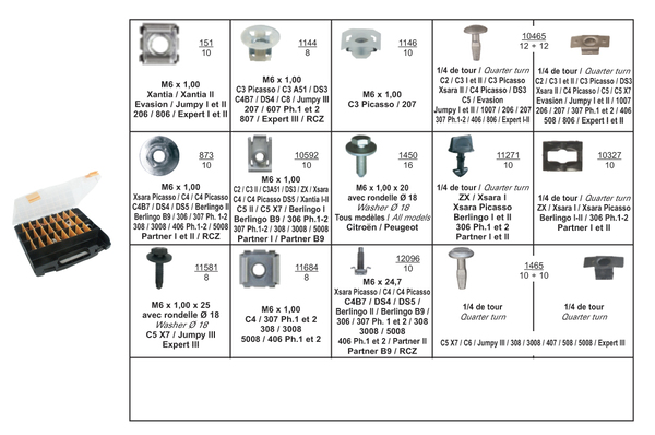 Assortiment, bevestigingsmiddelen Restagraf 57