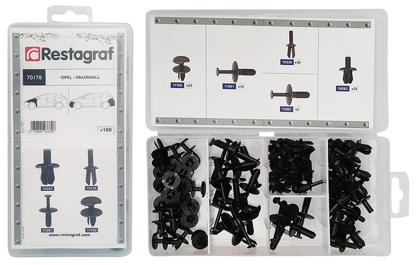Assortiment, bevestigingsmiddelen Restagraf 70178
