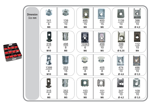 Assortiment, bevestigingsmiddelen Restagraf 70410