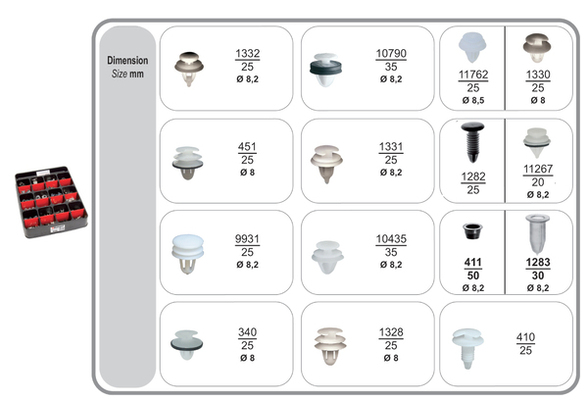 Assortiment, bevestigingsmiddelen Restagraf 70421