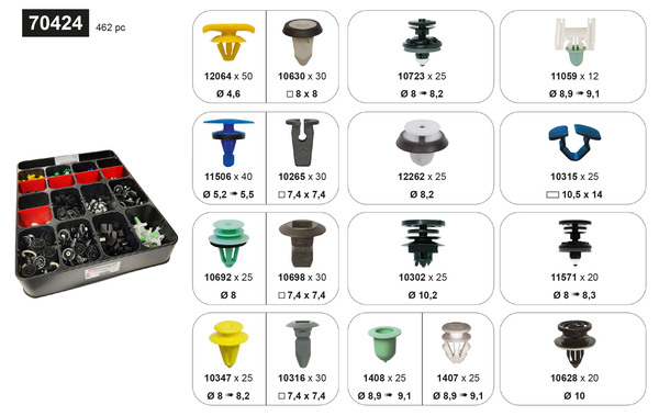 Assortiment, bevestigingsmiddelen Restagraf 70424