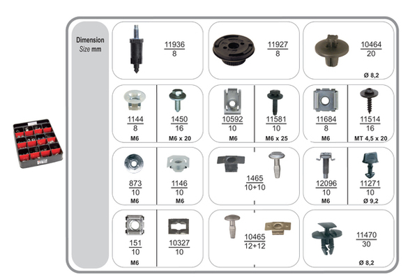 Assortiment, bevestigingsmiddelen Restagraf 70431