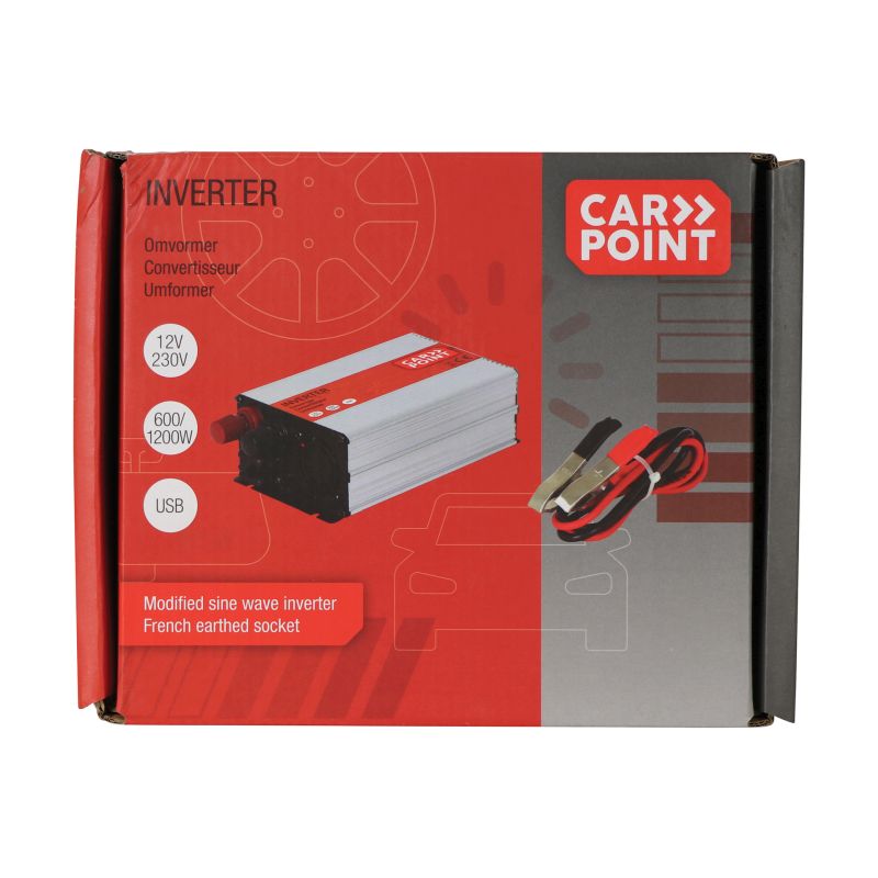 Carpoint Carpoint Omvormer 12V>230V 600W accuklemmen Frans/Belgisch stopcontact 0510362