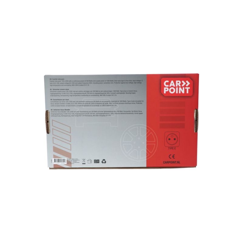 Carpoint Carpoint Pure Sinus Omvormer 12V>230V 500W Frans/Belgisch stopcontact 0510367