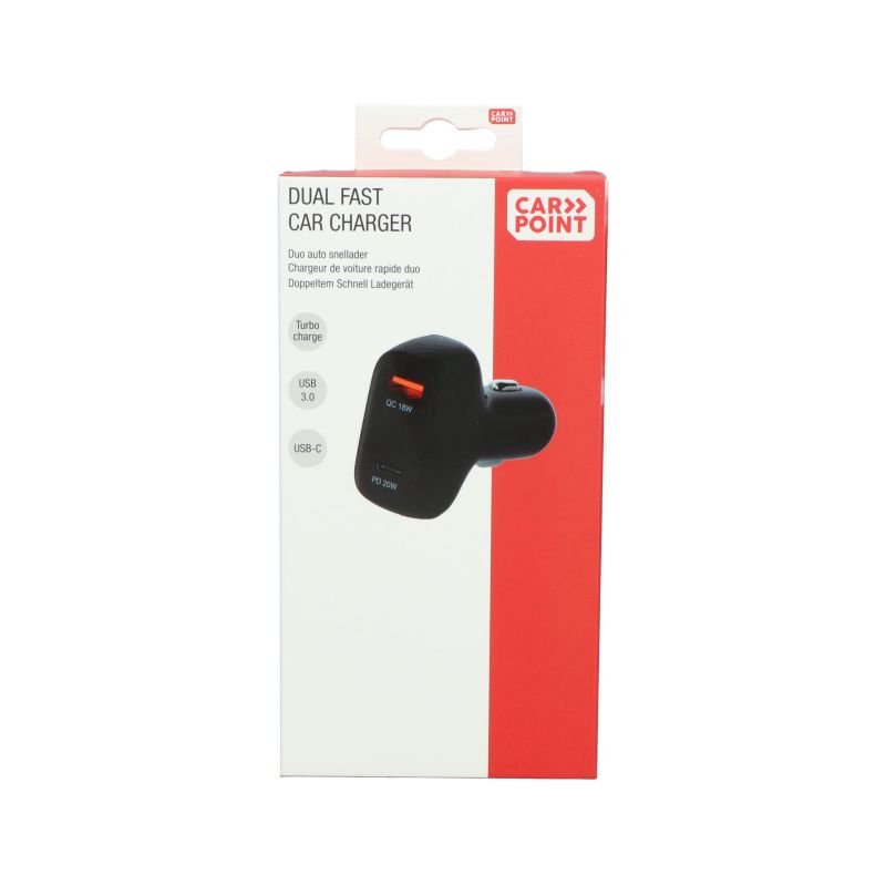 Carpoint Carpoint 12/24V Duo Snellader Auto 20W USB-C + 18W USB 3.0 0517077