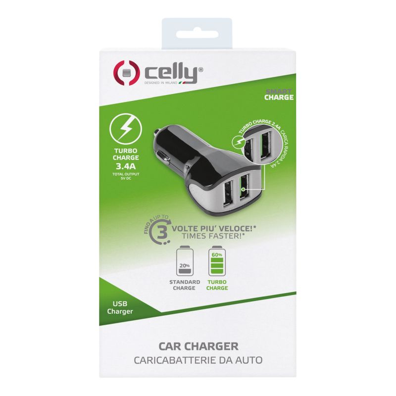 Celly Celly Autolader 2 USB 3.4A zwart 0517542
