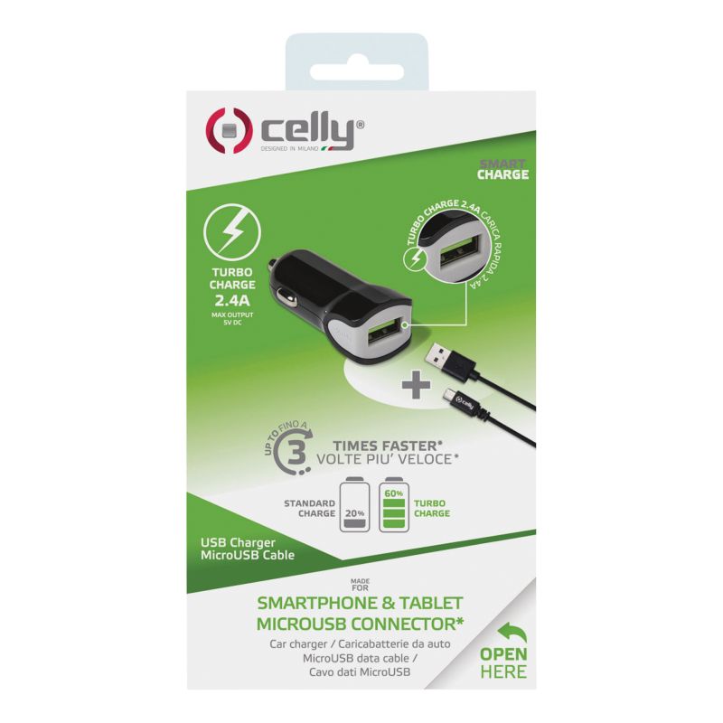 Celly Celly Autolader 2.4A & Micro-USB kabel zwart 0517545