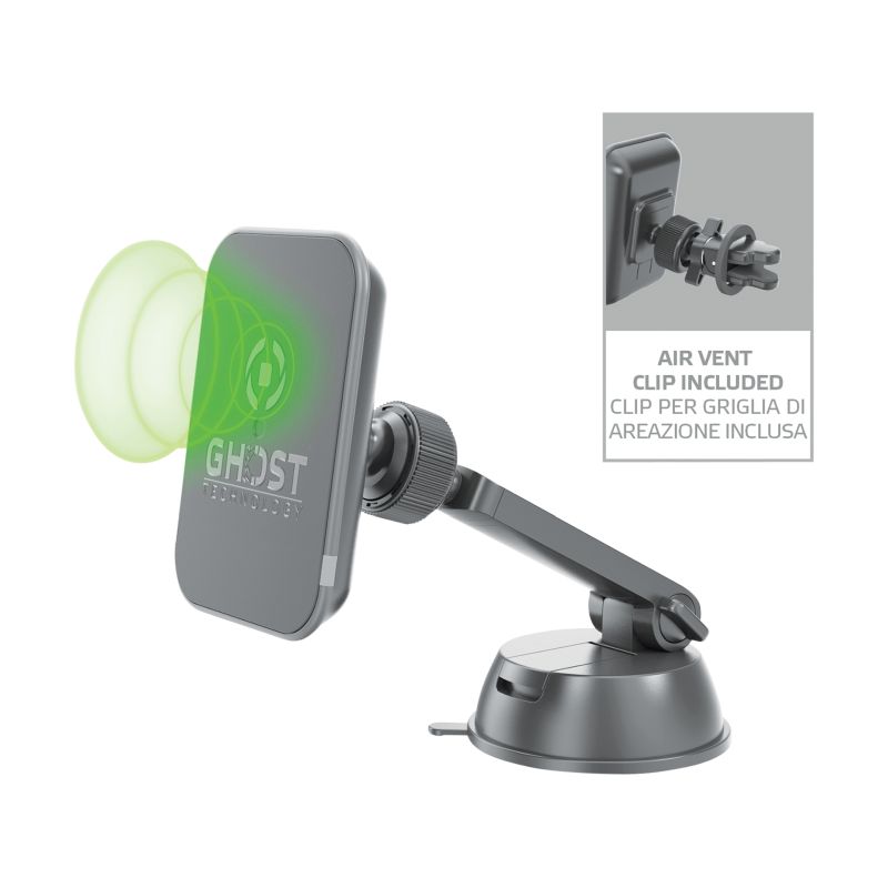 Celly Celly Magnetische telefoonhouder Ghost + Draadloze Lader   0517610