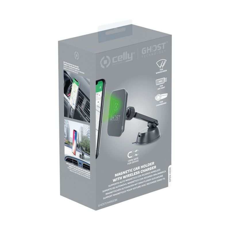 Celly Celly Magnetische telefoonhouder Ghost + Draadloze Lader   0517610