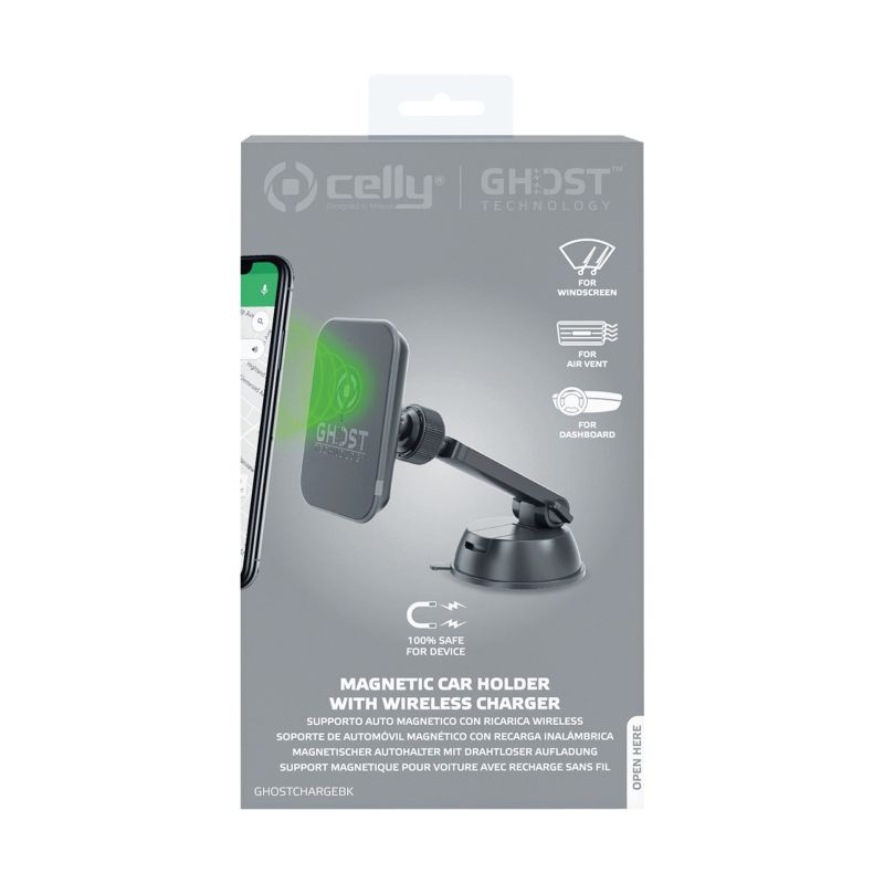 Celly Celly Magnetische telefoonhouder Ghost + Draadloze Lader   0517610