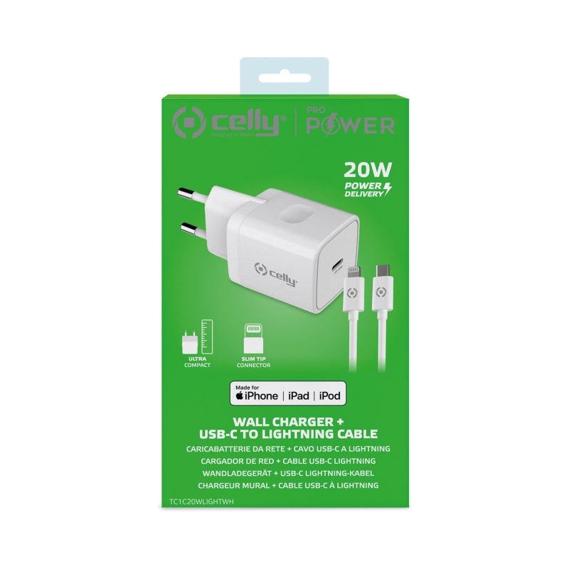 Celly Celly Thuislader USB-C > Lightning (MFI) kabel  0517646