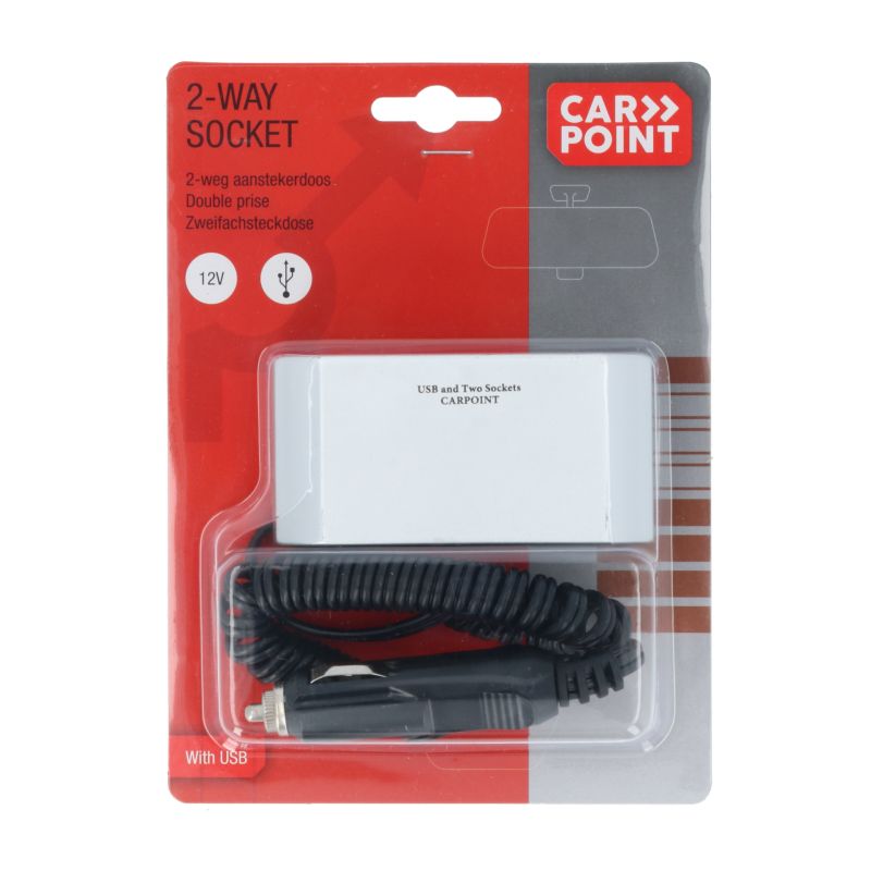 Carpoint Carpoint 2-weg Stekkerdoos 2x12V 1xUSB 2.4A 0523435
