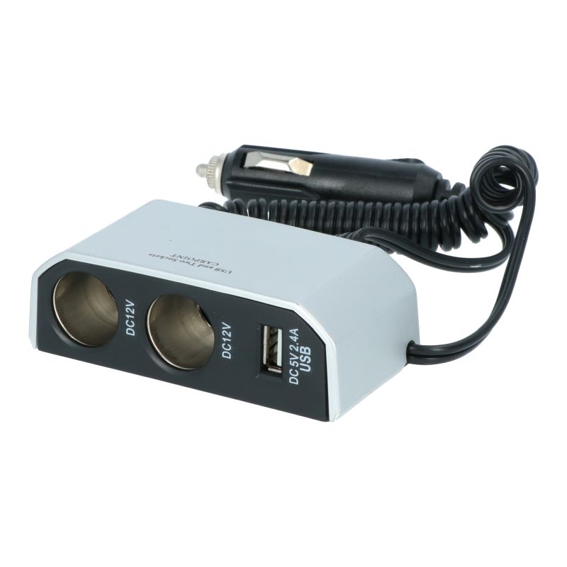 Carpoint Carpoint 2-weg Stekkerdoos 2x12V 1xUSB 2.4A 0523435