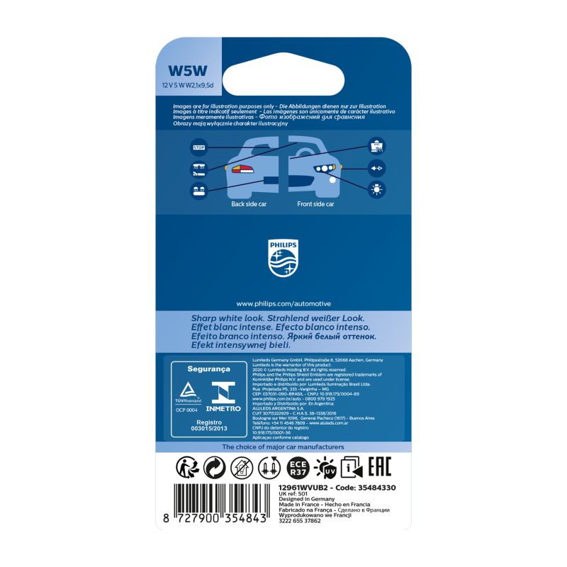 Philips Philips 12961WVUB2 White Vision Ultra W5W 2 stuks 0730285