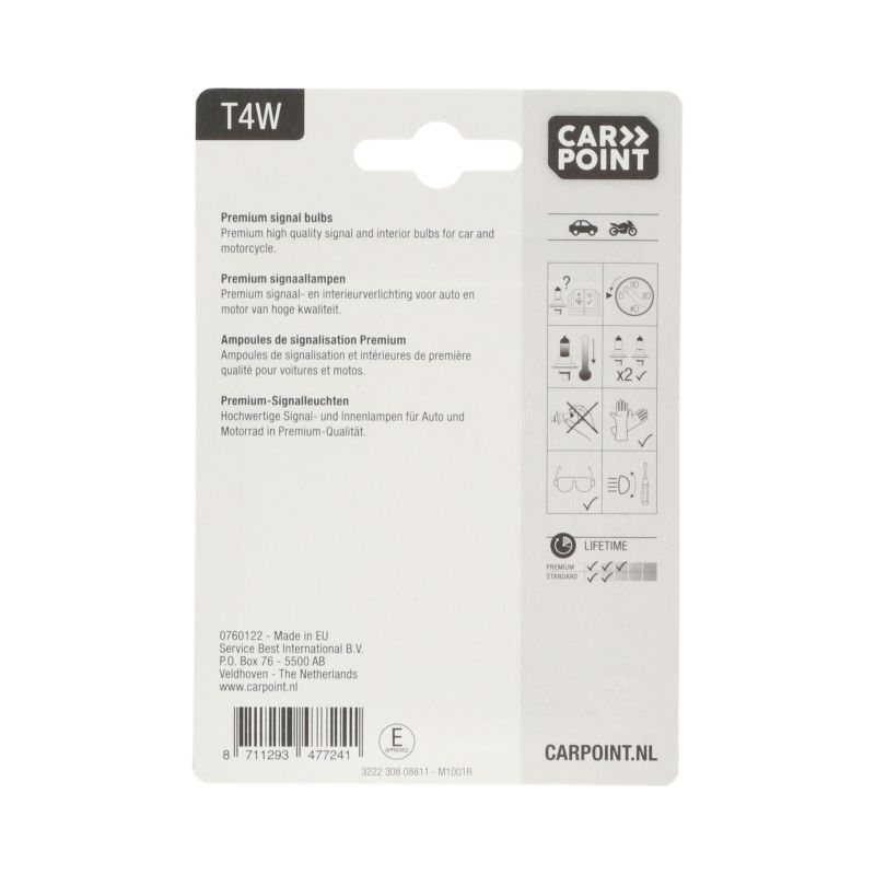 Carpoint Carpoint Premium Autolampen 12V T4W 2 Stuks 0760122