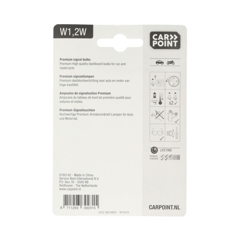 Carpoint Carpoint Premium Autolampen 12V W1,2W 2 Stuks 0760142
