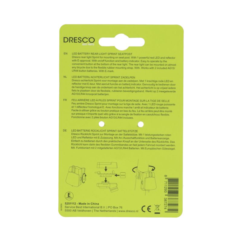 Dresco Dresco Led Batterij Achterlicht Sprint Zadelpen 5251112