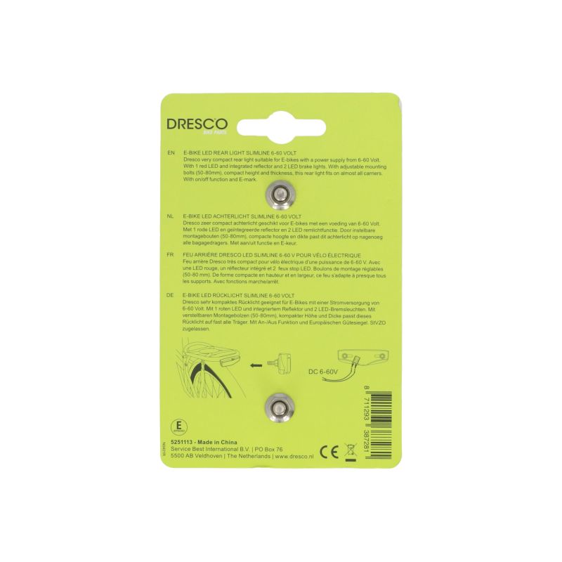 Dresco Dresco E-Bike Led Achterlicht Slimline 6-60 Volt 5251113