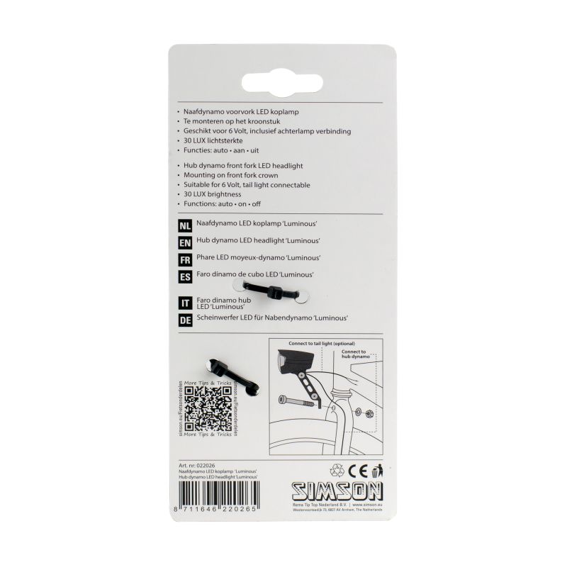 Simson Simson Koplamp Naafdynamo Luminous 30 Lux 5322026