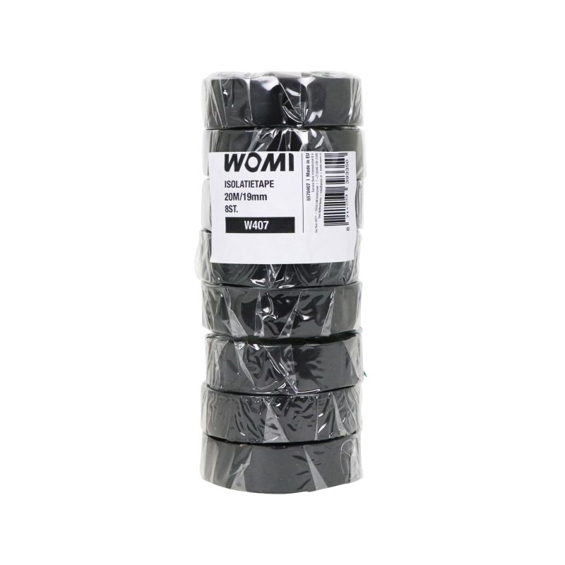 Womi Womi W407 PVC Isolatie Tape 19mmx20m Zwart 8 Stuks 5570407