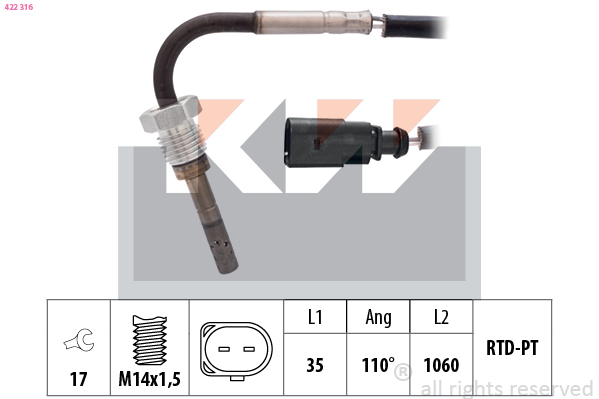 Sensor uitlaatgastemperatuur KW 422 316