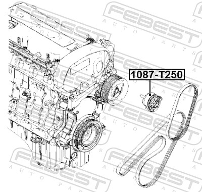 Febest Spanrol (poly) V-riem 1087-T250