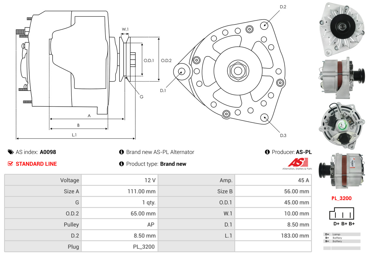 AS-PL Alternator/Dynamo A0098
