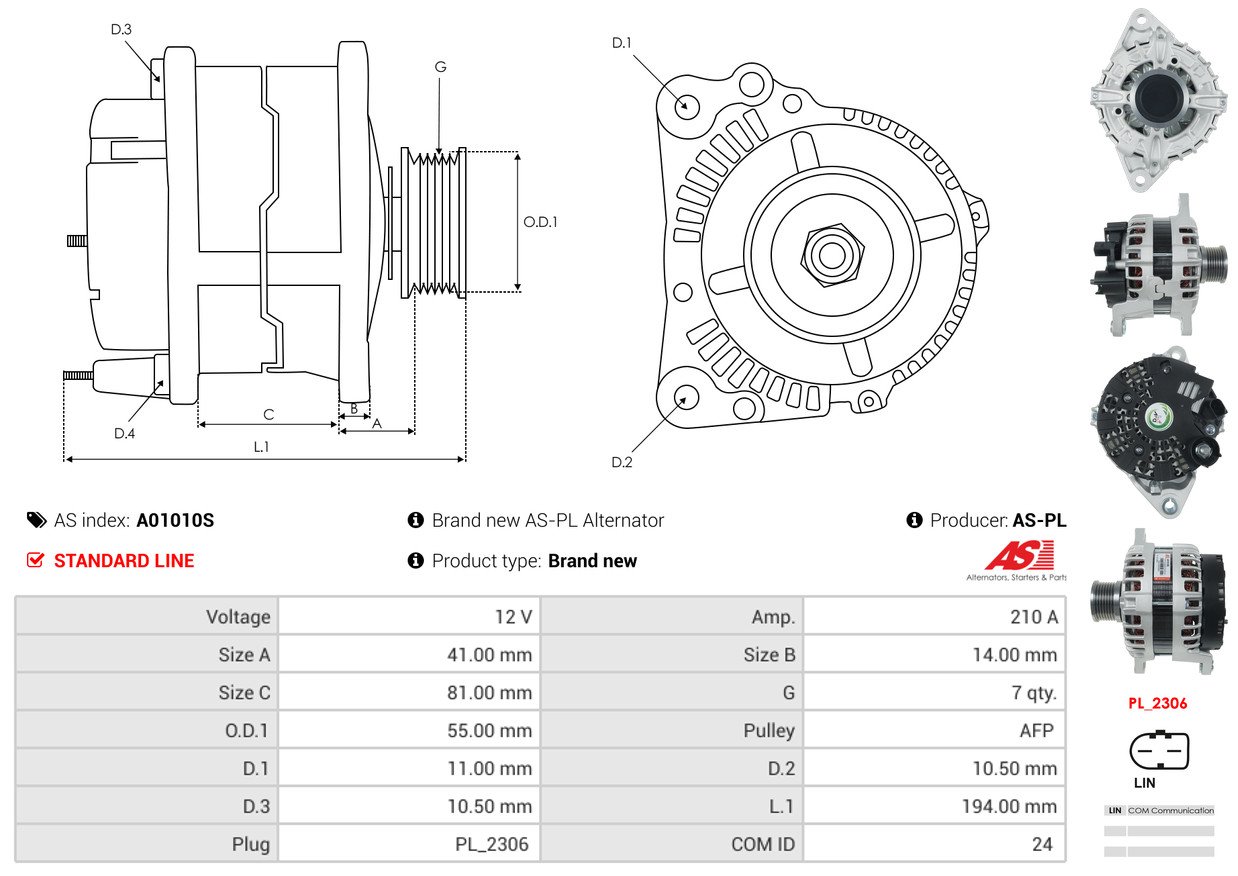 AS-PL Dynamo / Alternator A01010S