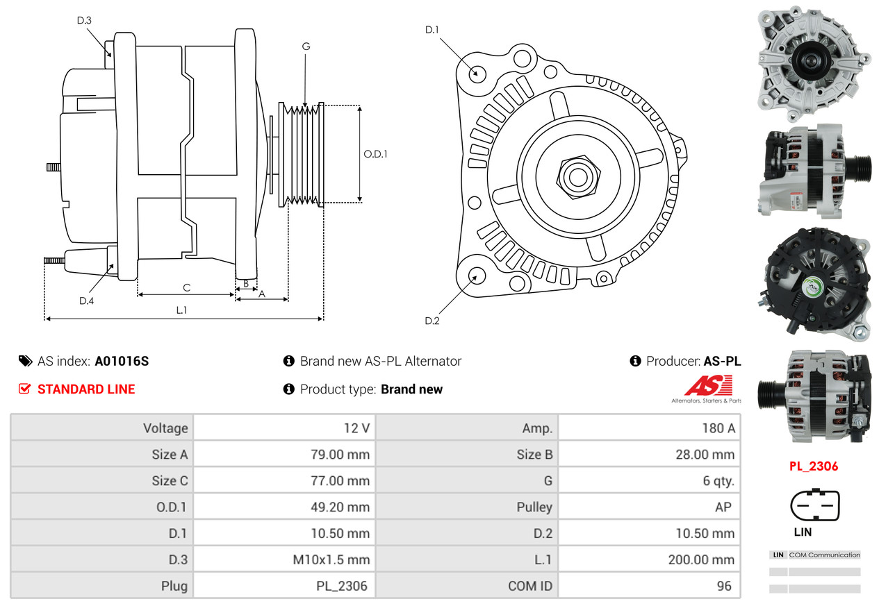 AS-PL Dynamo / Alternator A01016S