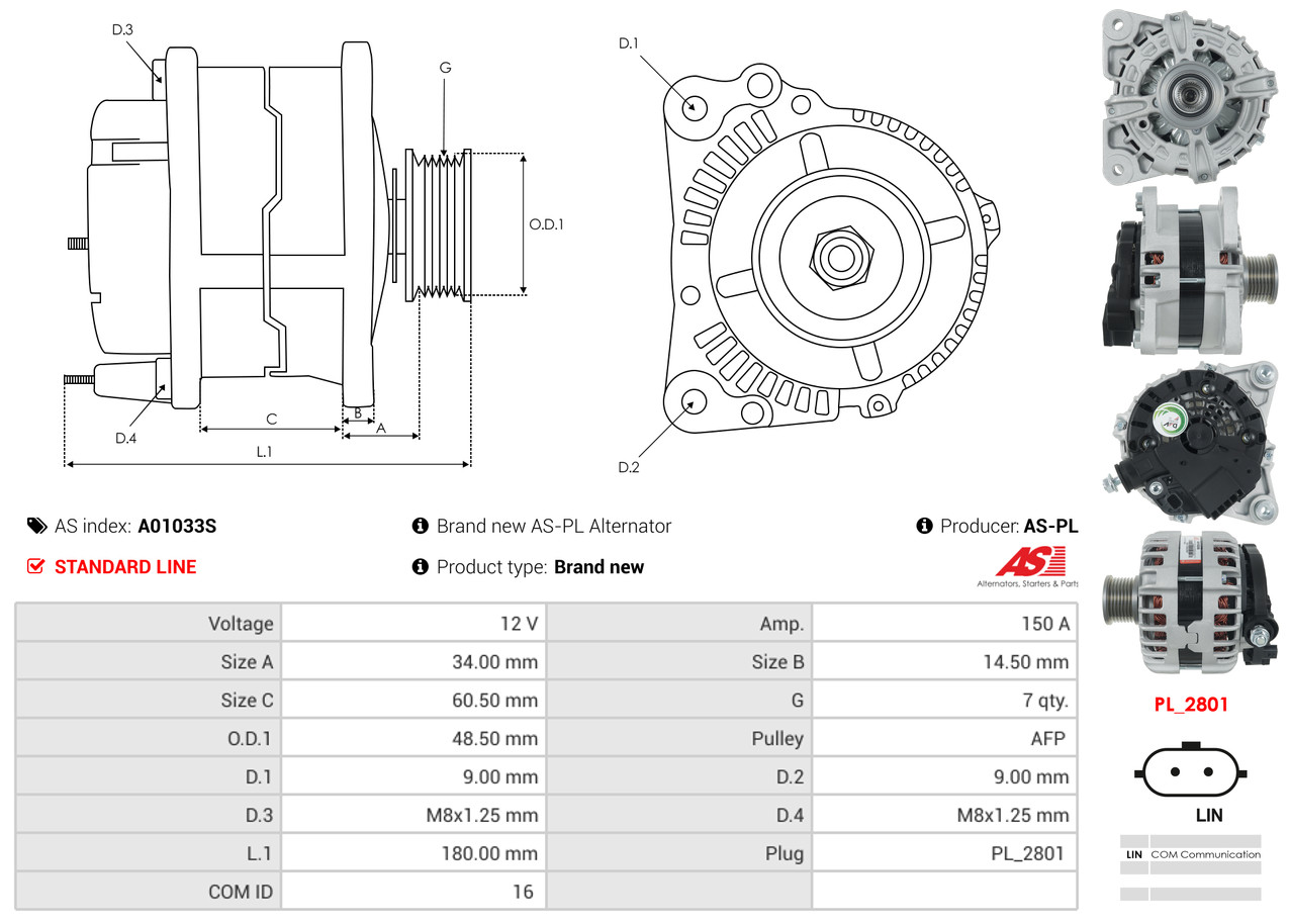 AS-PL Dynamo / Alternator A01033S