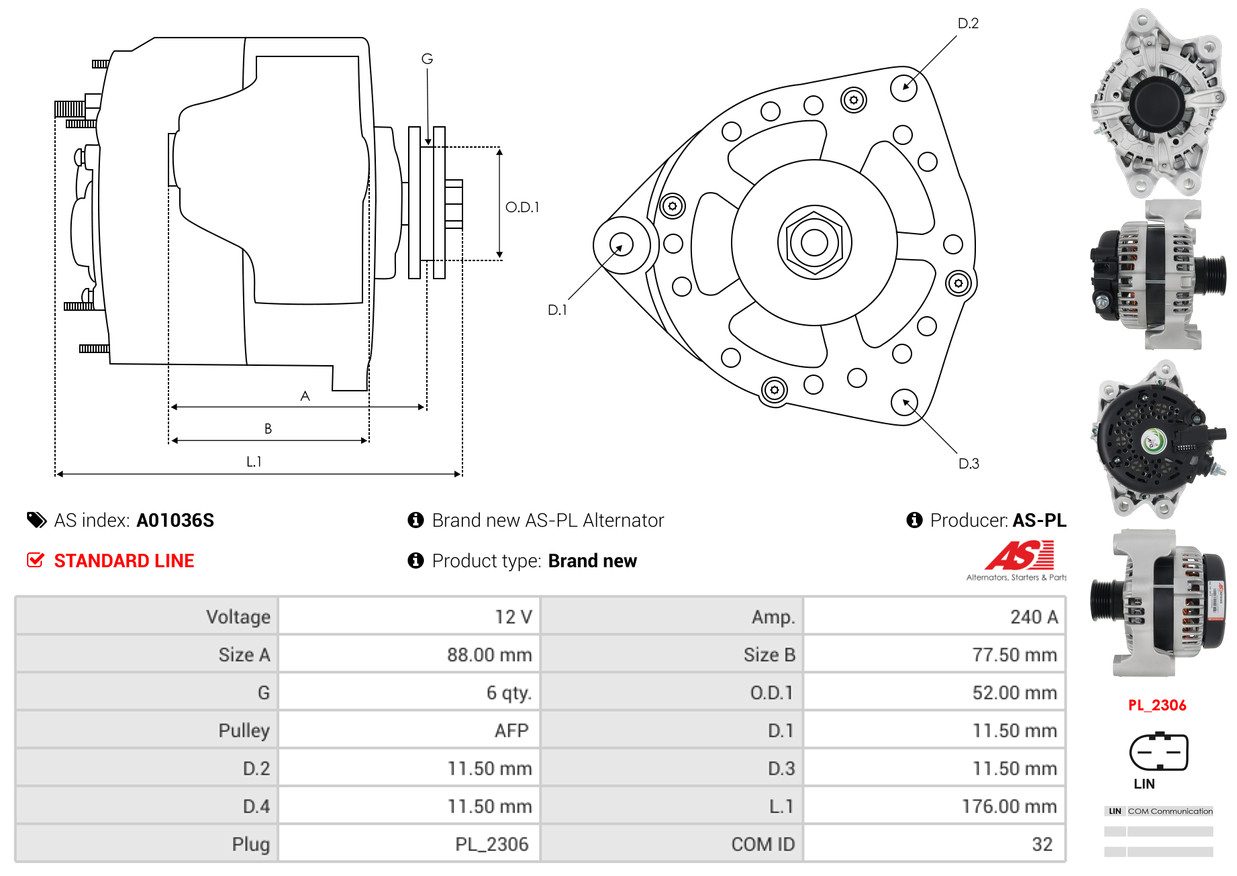 AS-PL Dynamo / Alternator A01036S