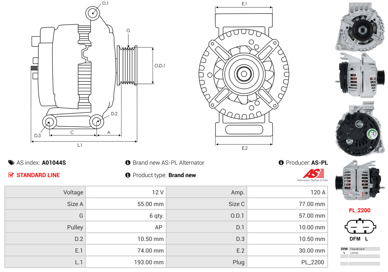 AS-PL Dynamo / Alternator A01044S