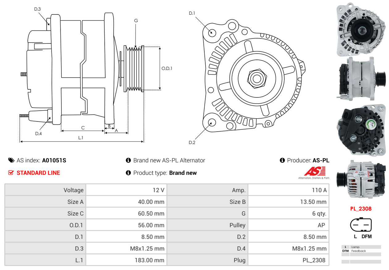 AS-PL Dynamo / Alternator A01051S