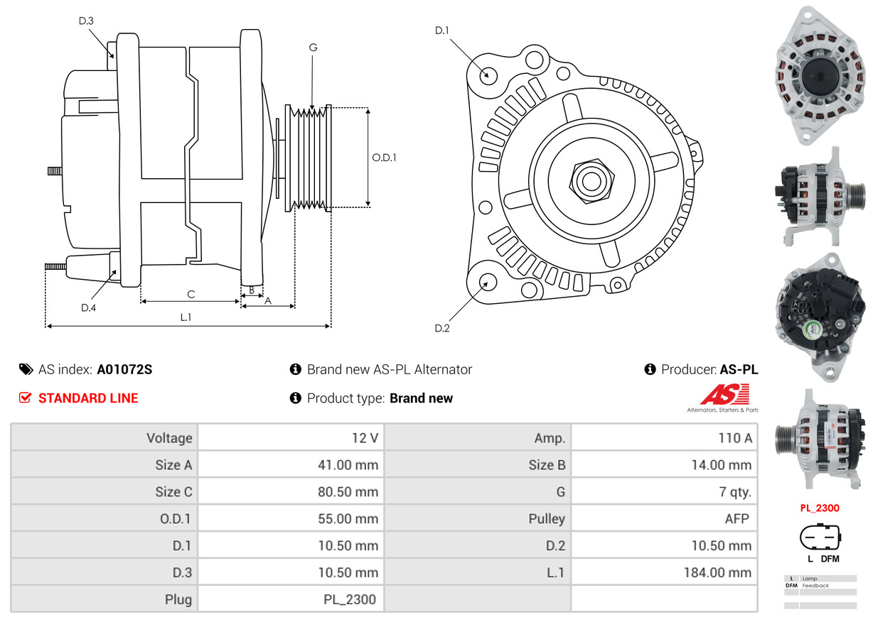 AS-PL Dynamo / Alternator A01072S