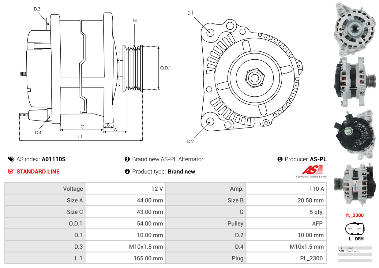 AS-PL Dynamo / Alternator A01110S