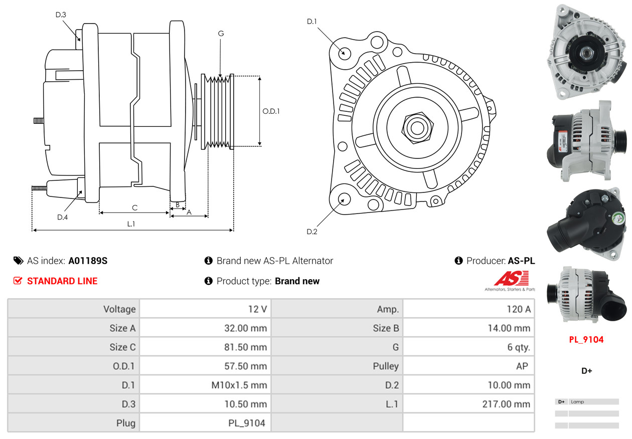 AS-PL Dynamo / Alternator A01189S