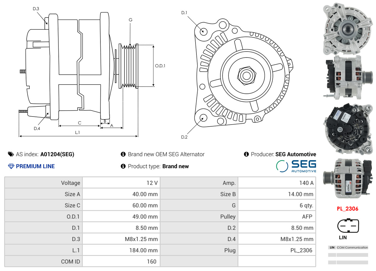 AS-PL Dynamo / Alternator A01204(SEG)
