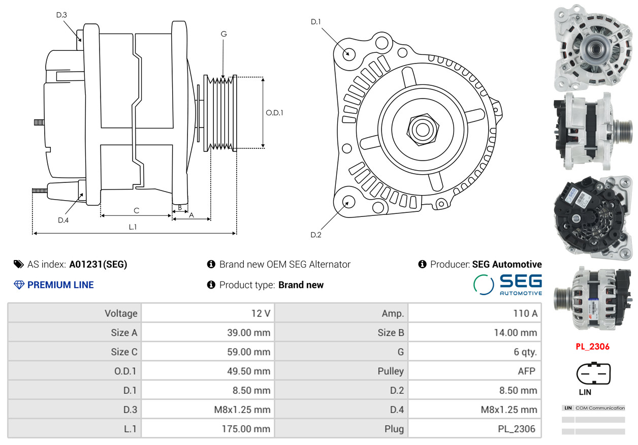 AS-PL Dynamo / Alternator A01231(SEG)