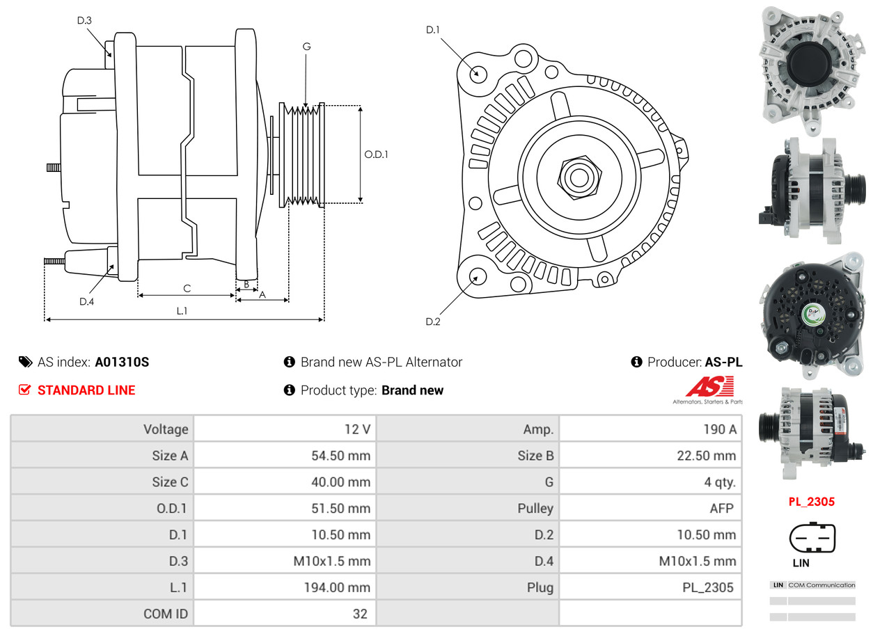 AS-PL Dynamo / Alternator A01310S