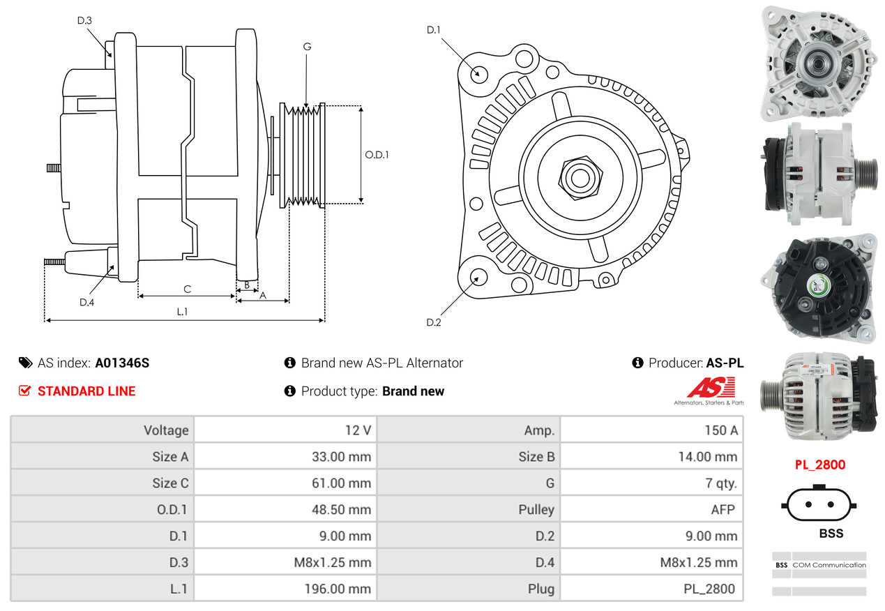 AS-PL Dynamo / Alternator A01346S