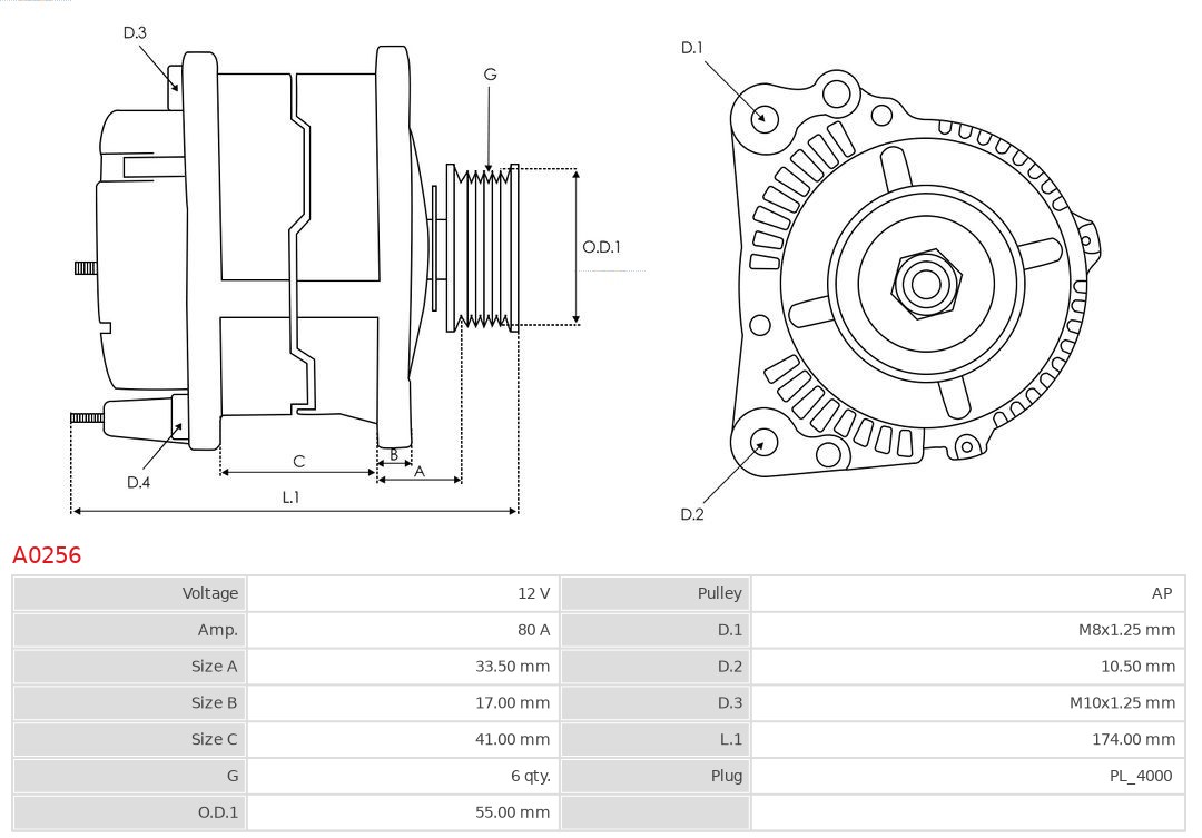 AS-PL Alternator/Dynamo A0256